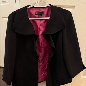 Jessica Howard Black Blazer with Pink Lining and Ruffle Collar